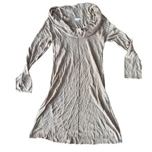 Lanvies Womens Taupe Cowl Neck Long Sleeve Viscose Knit Sweater Dress Tunic L